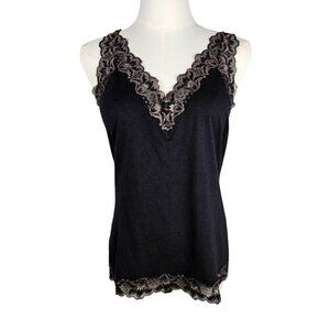 Soma Black Top Size Small Lace Trim Rayon Bamboo Blend Camisole Coquette